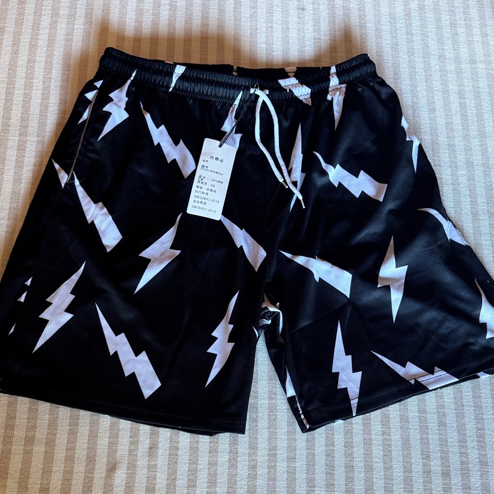 Black mesh Lightning Bolt Shorts